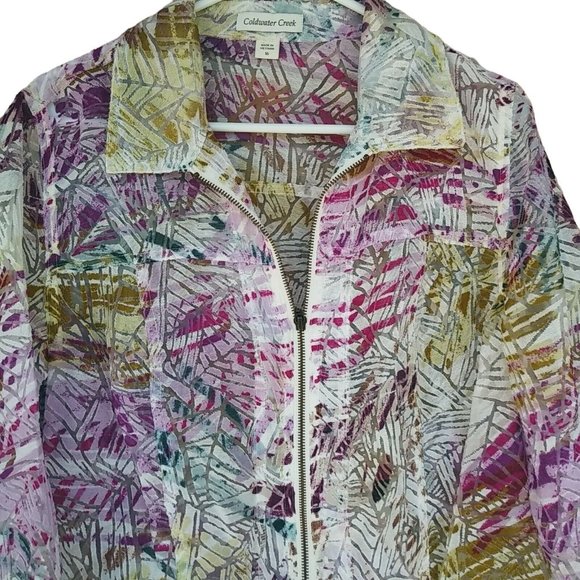 Coldwater Creek Sheer Floral Print Top Sheer Zippered Jacket Spring Plus Sz 16 - Picture 5 of 6